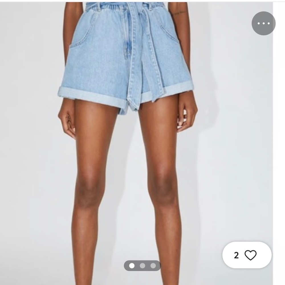 Zara Paperbag w Tie Women's Denim Blue Shorts 4
